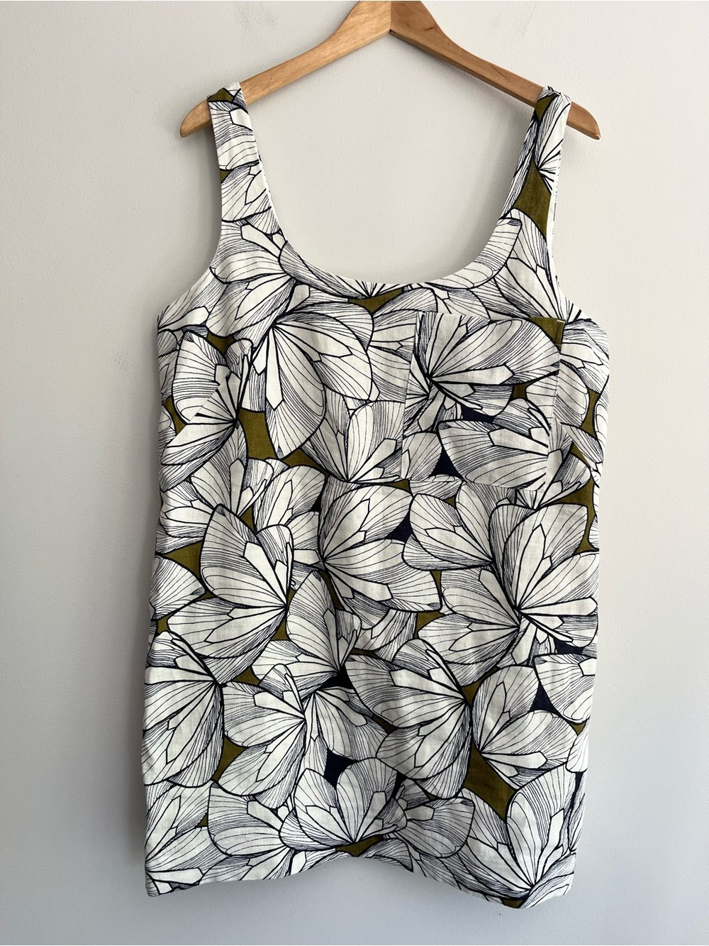 Banana Republic Cream Linen Blue Butterfly Print Mini Dress Medium